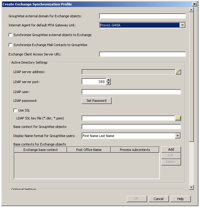 Create LDAP Synchronization Profile dialog box