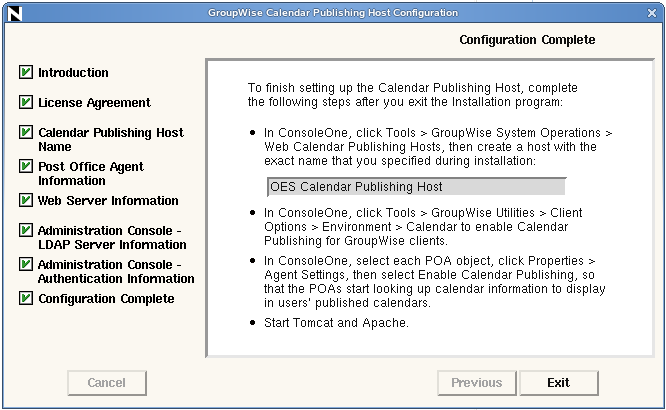 Configuration Complete page