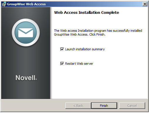 WebAccess Installation Complete page