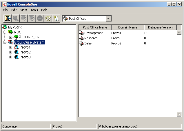 ConsoleOne with database version listed