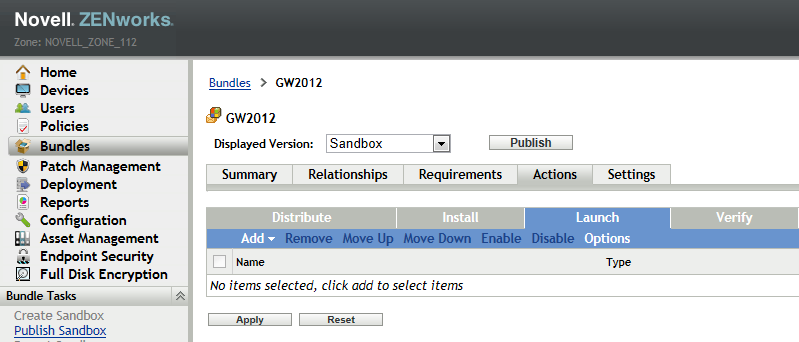 Launch tab on the GroupWise Bundles page