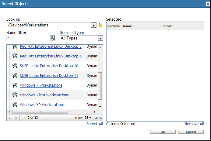 Select Objects diaolg box with workstations displayed