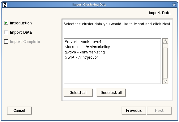Import Clustering Data page