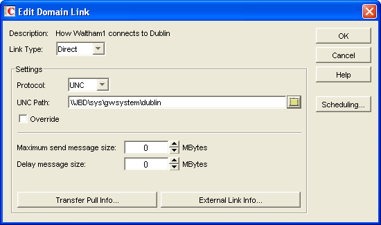 Edit Domain Link dialog box