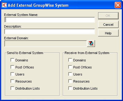 Add External GroupWise System dialog box