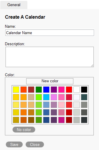 New Calendar dialog box