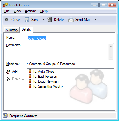 Group dialog box showing the Details tab