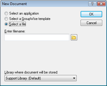 New Document dialog box with the Select a File option enabled