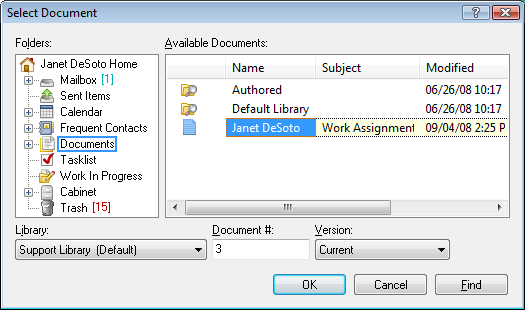 Select Document dialog box