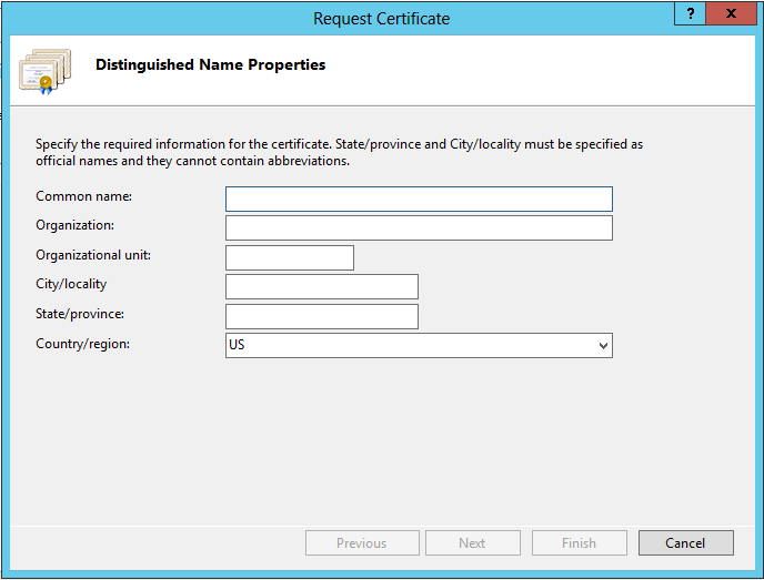Request Certificate dialog box