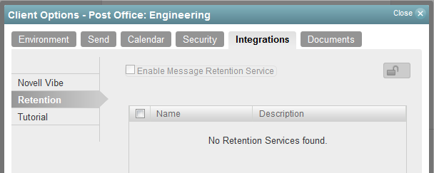 Integrations Options dialog box -- Retention tab