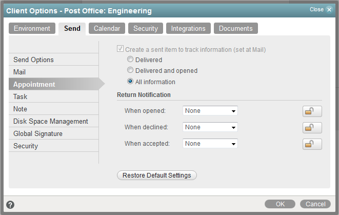 Send Options dialog box -- Appointment tab