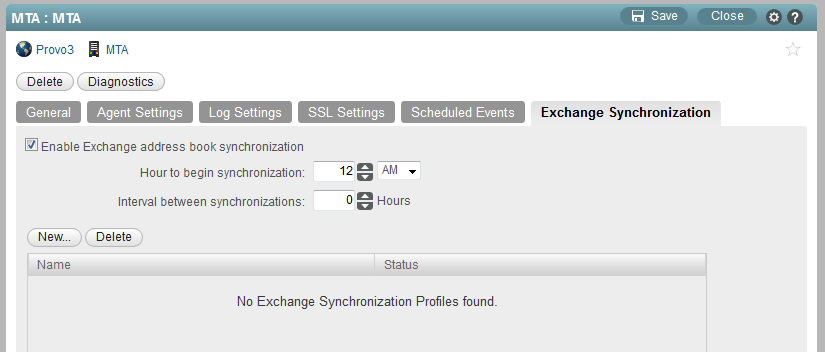 Exchange Synchronization tab in the GroupWise Admin console
