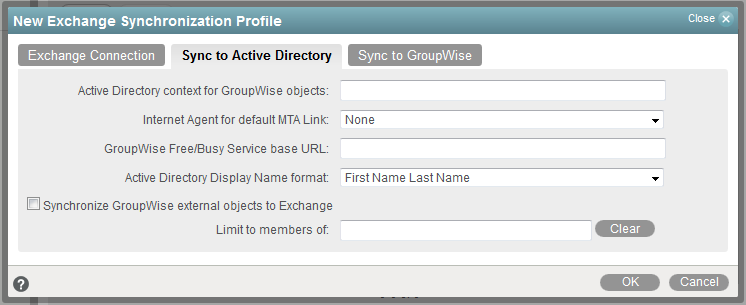 Sync to Active Directory tab