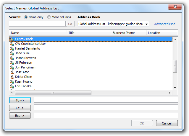 Exchange Global Address List (GAL)