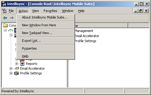 Intellisync Mobile Suite Action menu