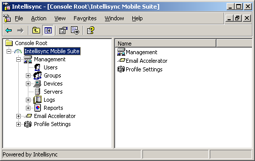 Intellisync Mobile Suite control window