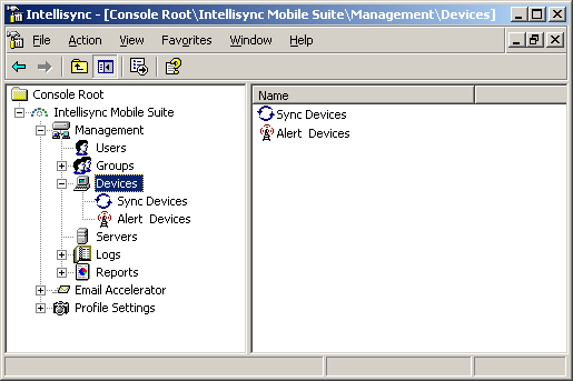 Intellisync Mobile Suite Control Device dialog box