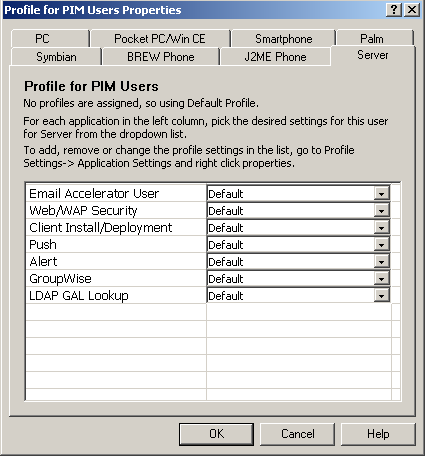 Server Profile dialog box