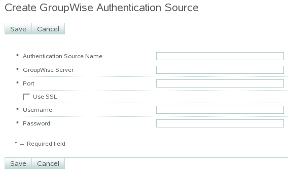Create GroupWise Authentication Source page