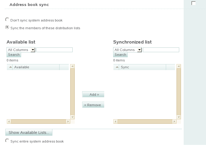 Address Book Sync heading on the Novell GroupWise User Settings page