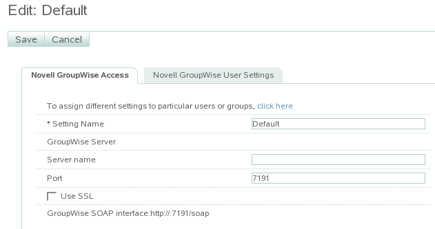 Edit Novell GroupWise Access page