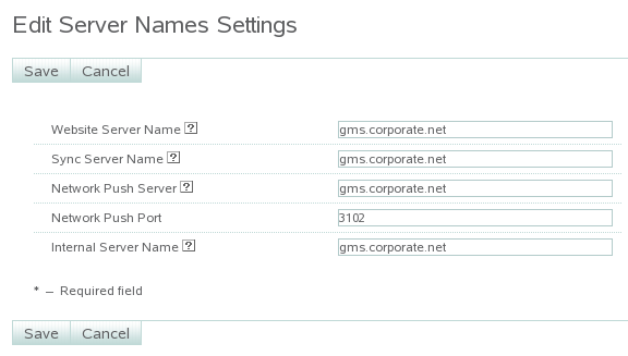 Edit Server Names Settings page