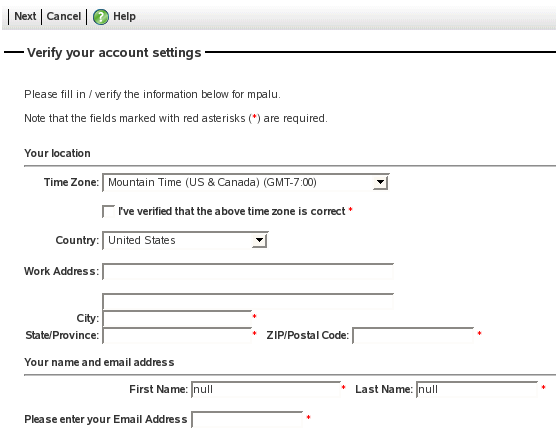 Verify Your Account Settings page