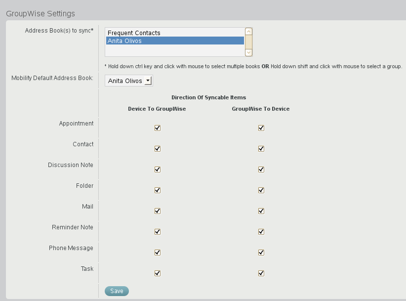 GroupWise Settings page