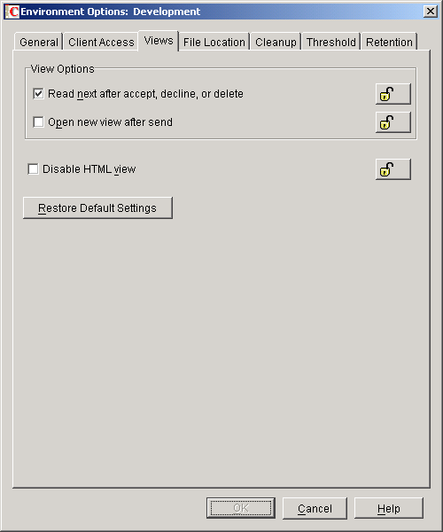 Environment Options dialog box with the Views tab open