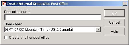 Create External GroupWise Post Office dialog box