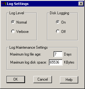 Log Settings dialog box in the Windows NT/2000 Internet Agent console