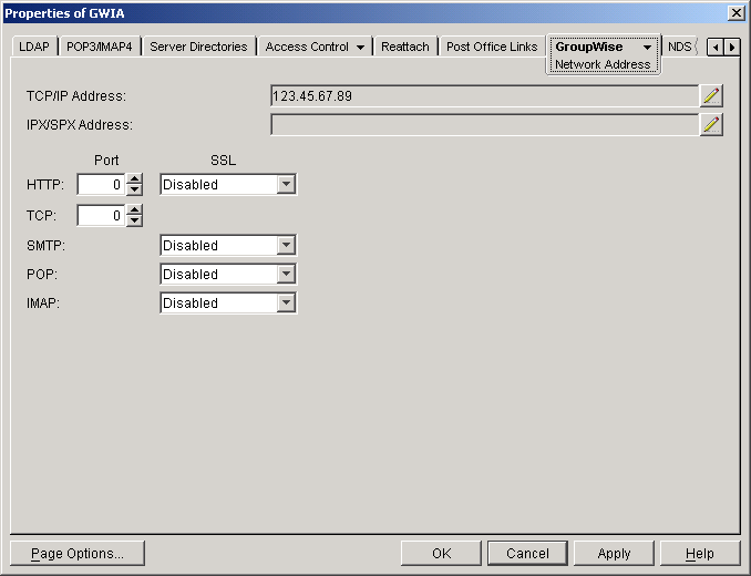 Network Address property page