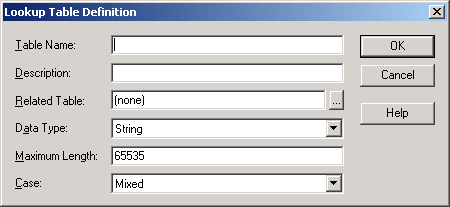Lookup Table Definition dialog box