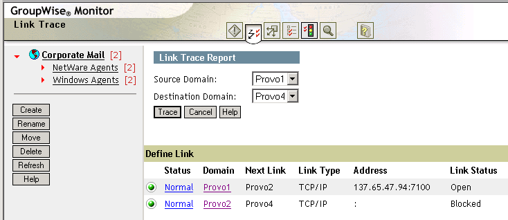 Monitor Web console with a link trace displayed