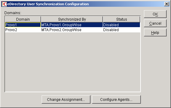 eDirectory User Synchronization Configuration dialog box