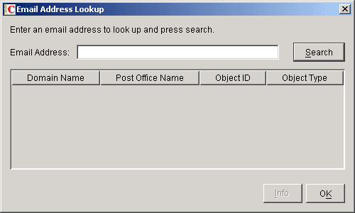 Email Address Lookup dialog box