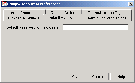 System Preferences dialog box with the Default Password tab displayed