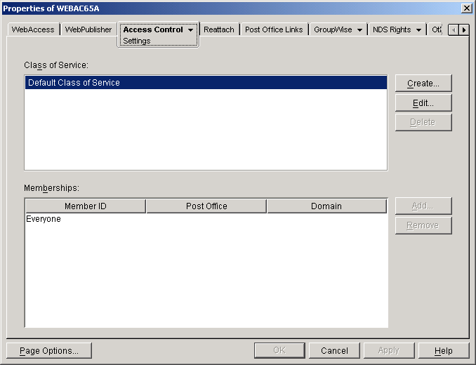 Access Control Settings property page