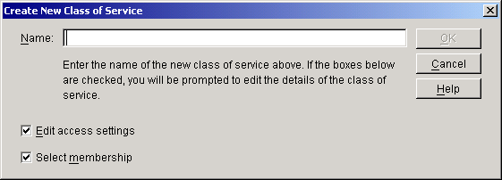 Create New Class of Service dialog box