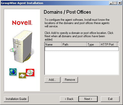 Domains / Post Offices dialog box
