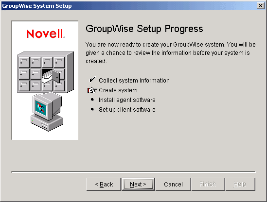 GroupWise Setup Progress: Create System page