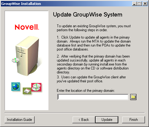 Update GroupWise System dialog box