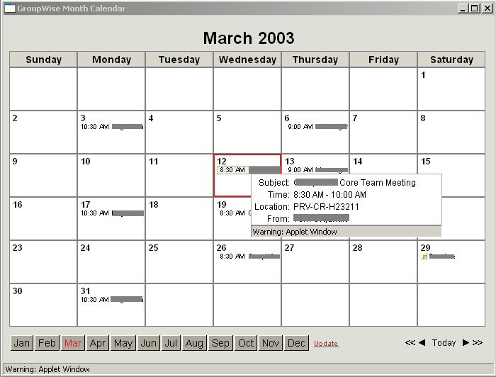 Java Month view calendar