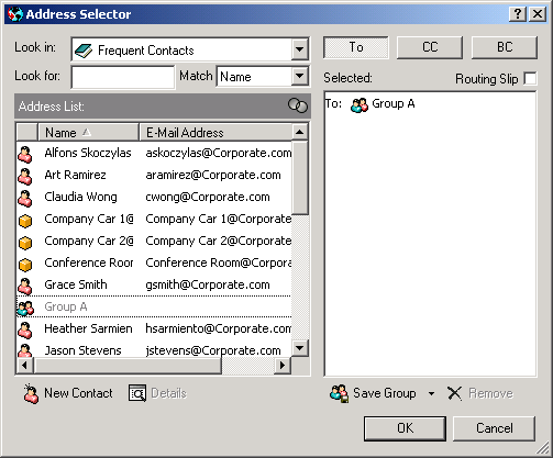 Address Selector showing a group