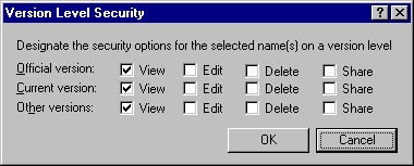 Version Level Security dialog box