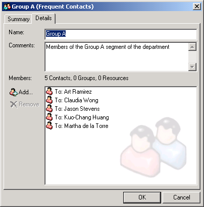 Group dialog box showing the Details tab