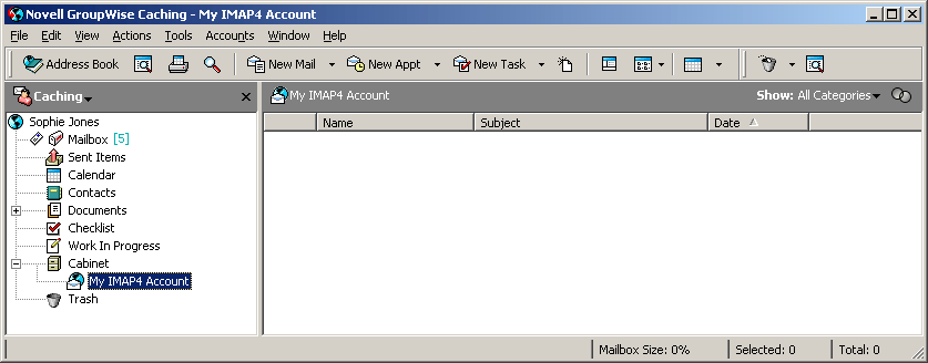 Main Window showing an IMAP4 folder