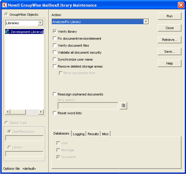Mailbox/Library Maintenance dialog box