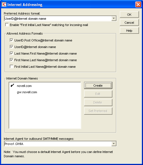 Internet Address dialog box